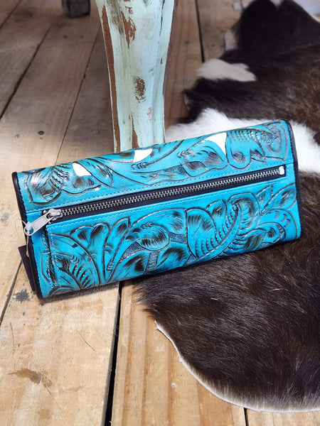 Juan Antonio Turquoise Ivory Tooled Wallet (Please allow 4-6 week production time)