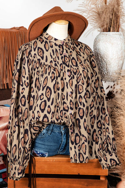 Wild Child Oversized Leopard Print Balloon Sleeve Casual Shirt