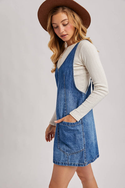 “Denim Daydreams” Denim Washed Pocket Dress