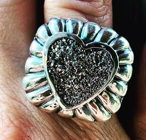 Dian Malouf *Limited Edition* Druzy Heart Ring Checkered Shank (7 In Stock)