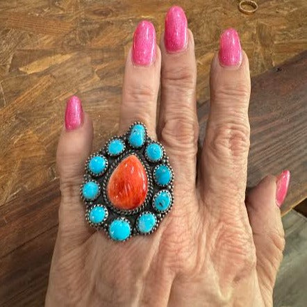 BB7 Spiny Oyster and Turquoise Ring