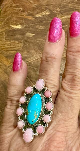 BB19 Turquoise and Conch Shell Ring