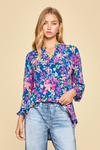 Floral Bliss Mandarin Collar 3/4 Sleeve Blouse