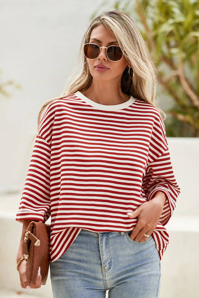 Ruby Red Shift Striped Round Neck T-Shirt