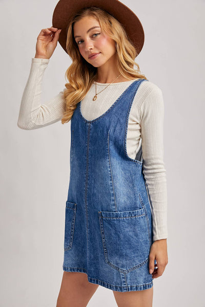 “Denim Daydreams” Denim Washed Pocket Dress