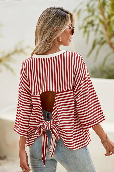 Ruby Red Shift Striped Round Neck T-Shirt