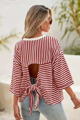 Ruby Red Shift Striped Round Neck T-Shirt