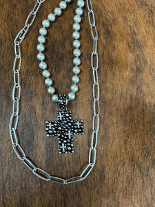 Black Bubble Cross Necklace Navajo Pearl