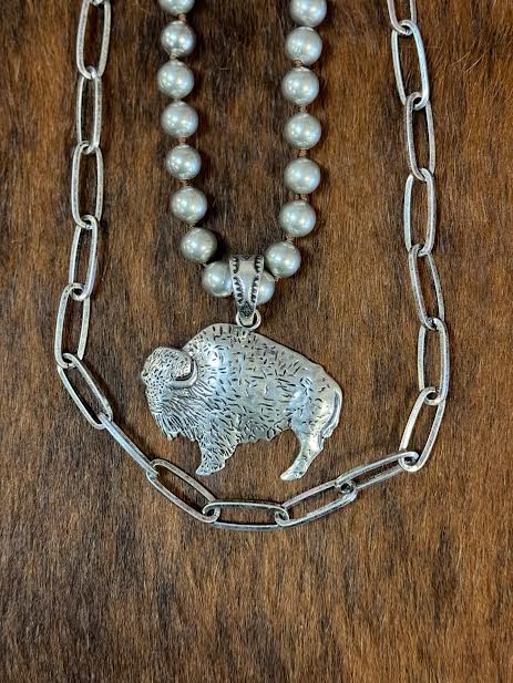 Buffalo Necklace Navajo Pearls