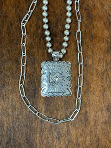 Rectangle Buckle Necklace Navajo Pearl