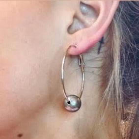Hoop Earring w Single Navajo Pearl