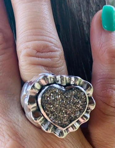 Dian Malouf *Limited Edition*Druzy Heart Ring Heart Shank (7 In Stock)