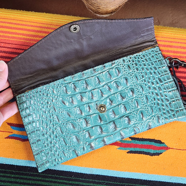 Turquoise Croc Print Wristlet
