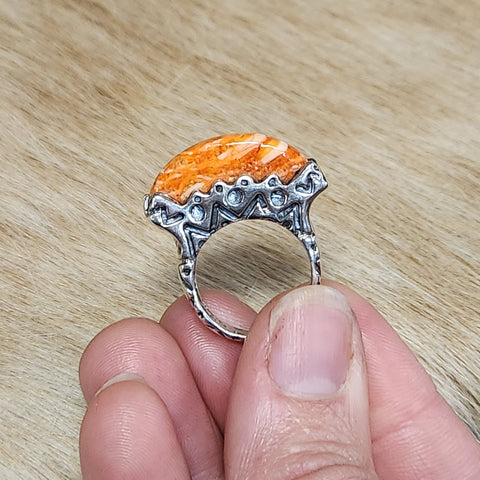 Dian Malouf Orange Spiny Oyster Stack Ring