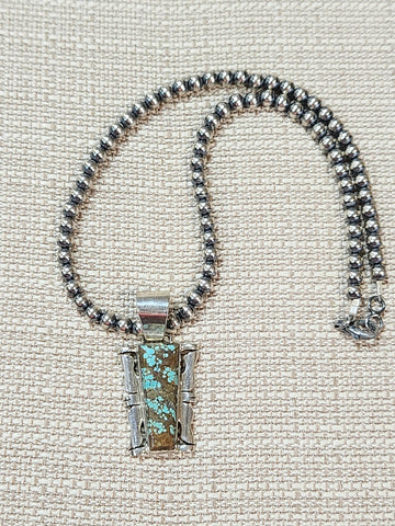 AWS3 Turquoise Sterling Silver Pendant with Pearl Bead