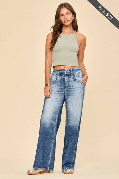 (PLUS) ZENIM Wide Leg Casual Pants