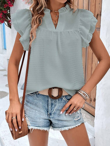 "Let's Go" Ruffle Sleeve Blouse - V Neckline