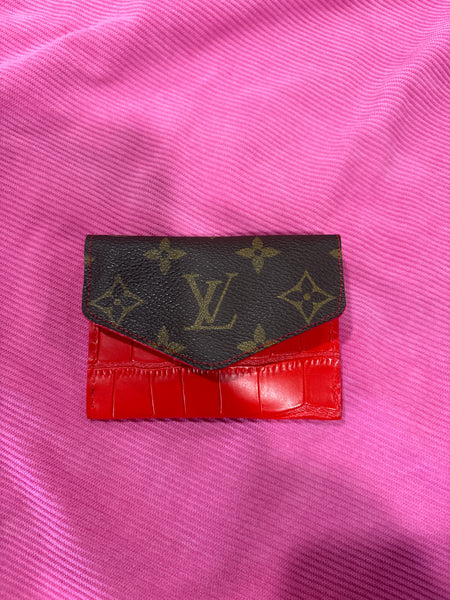 LV209- LV upcycled red card holder