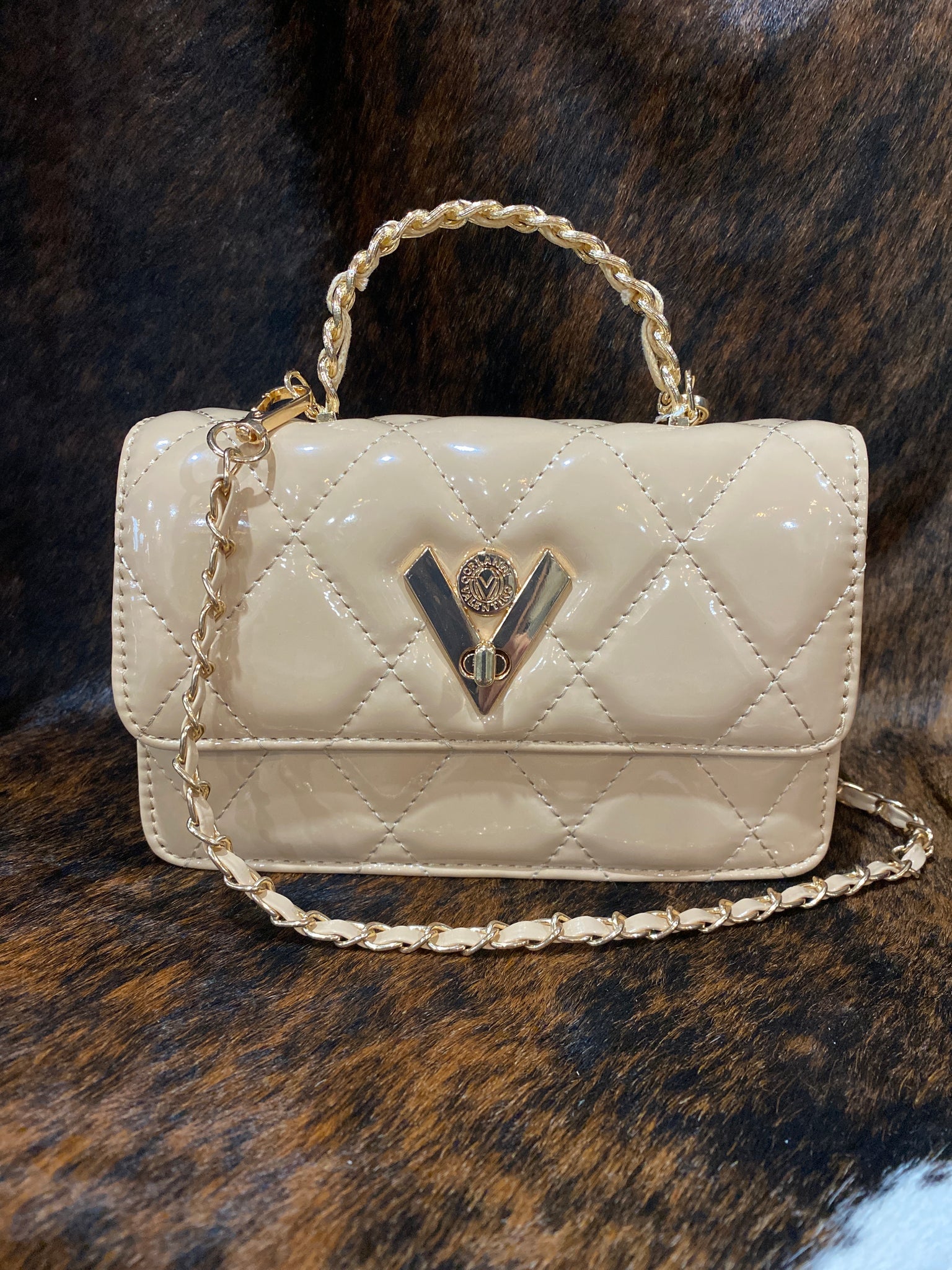 LH24N Valentino Orlandi Cream Quilted Patent Tote