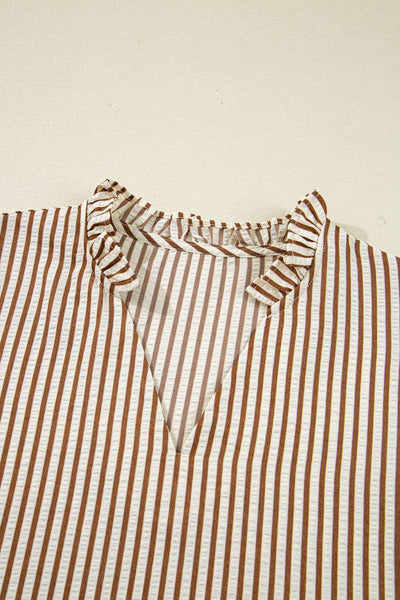 Latte Love Striped V Neck Knot Bracelet Sleeve Blouse