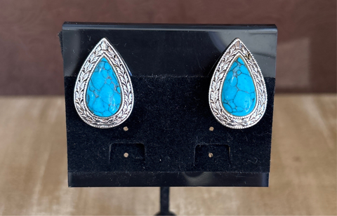 Faux Turquoise Clip On Earrings