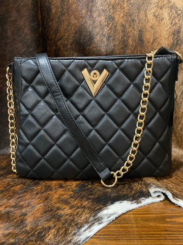 LH24L Valentino Orlandi Black Medium Quilted Bag