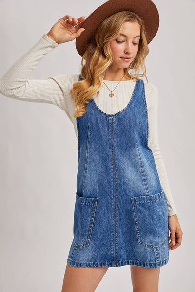 “Denim Daydreams” Denim Washed Pocket Dress