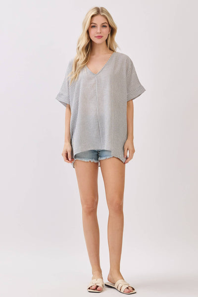 Oversize Striped V-Neck Top