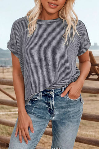 Go Girl Textured Knit Exposed Stitching T-shirt
