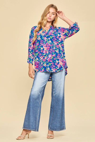 Floral Bliss Mandarin Collar 3/4 Sleeve Blouse