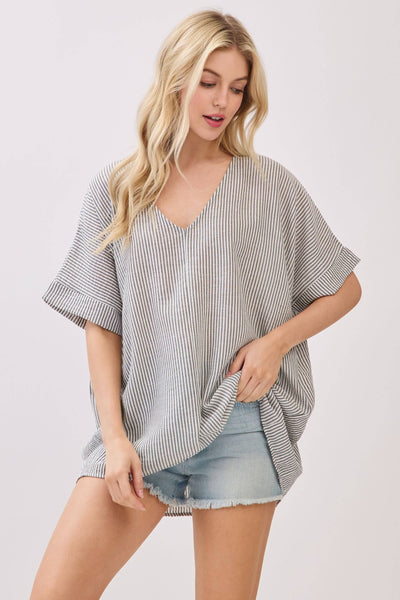 Oversize Striped V-Neck Top