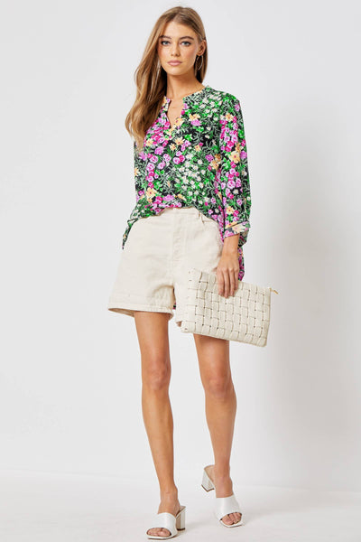 Blk Purple Floral Green Top