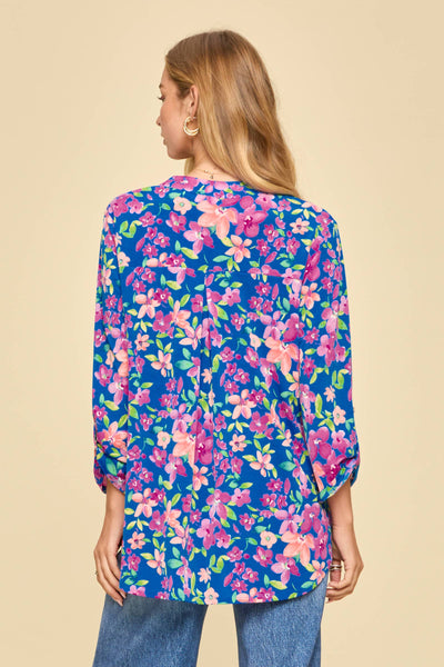 Floral Bliss Mandarin Collar 3/4 Sleeve Blouse