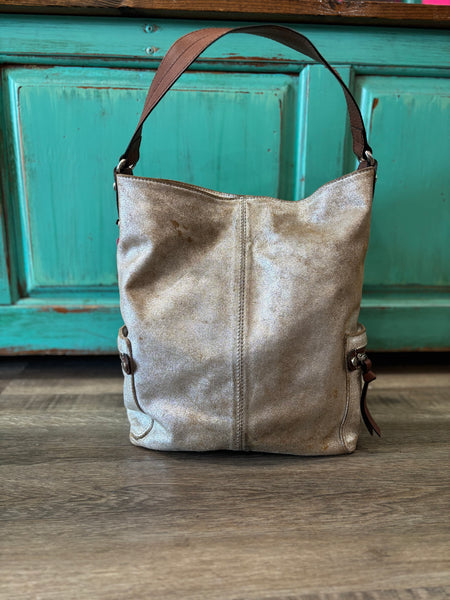 Tano- Metallic Gold Shoulder Bag With Side Pockets
