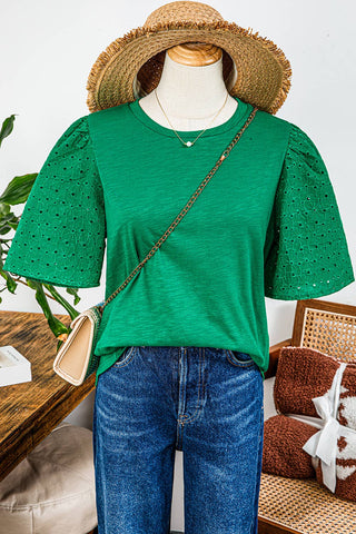 "Green Goddess" W Eyelet Embroidered Patchwork Shift Top