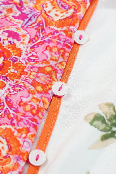 Patchworked Shirred Cuff Buttoned Blouse