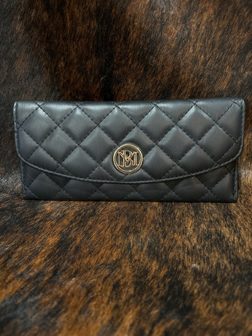 LH24C Badgley Mischka Black quilted long wallet