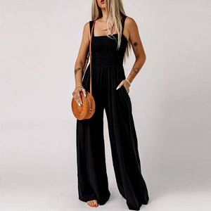 "Let's Go Girls" Smocked full length wide leg jumpsuit