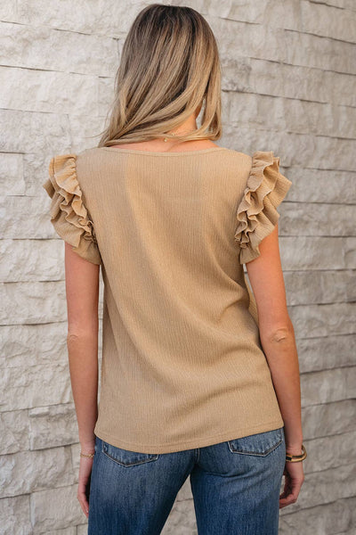 Taupe Dreams Ruffled Sleeve Top