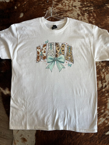MAMA t-shirt With Turquoise & Cow Print