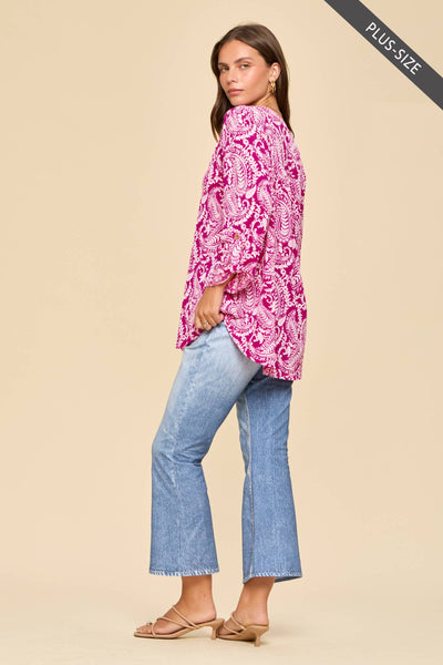 Tickled Pink (PLUS) Mandarin Collar 3/4 Sleeve Blouse