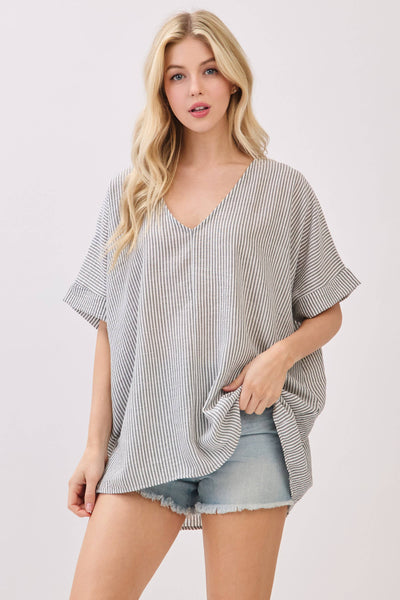 Oversize Striped V-Neck Top