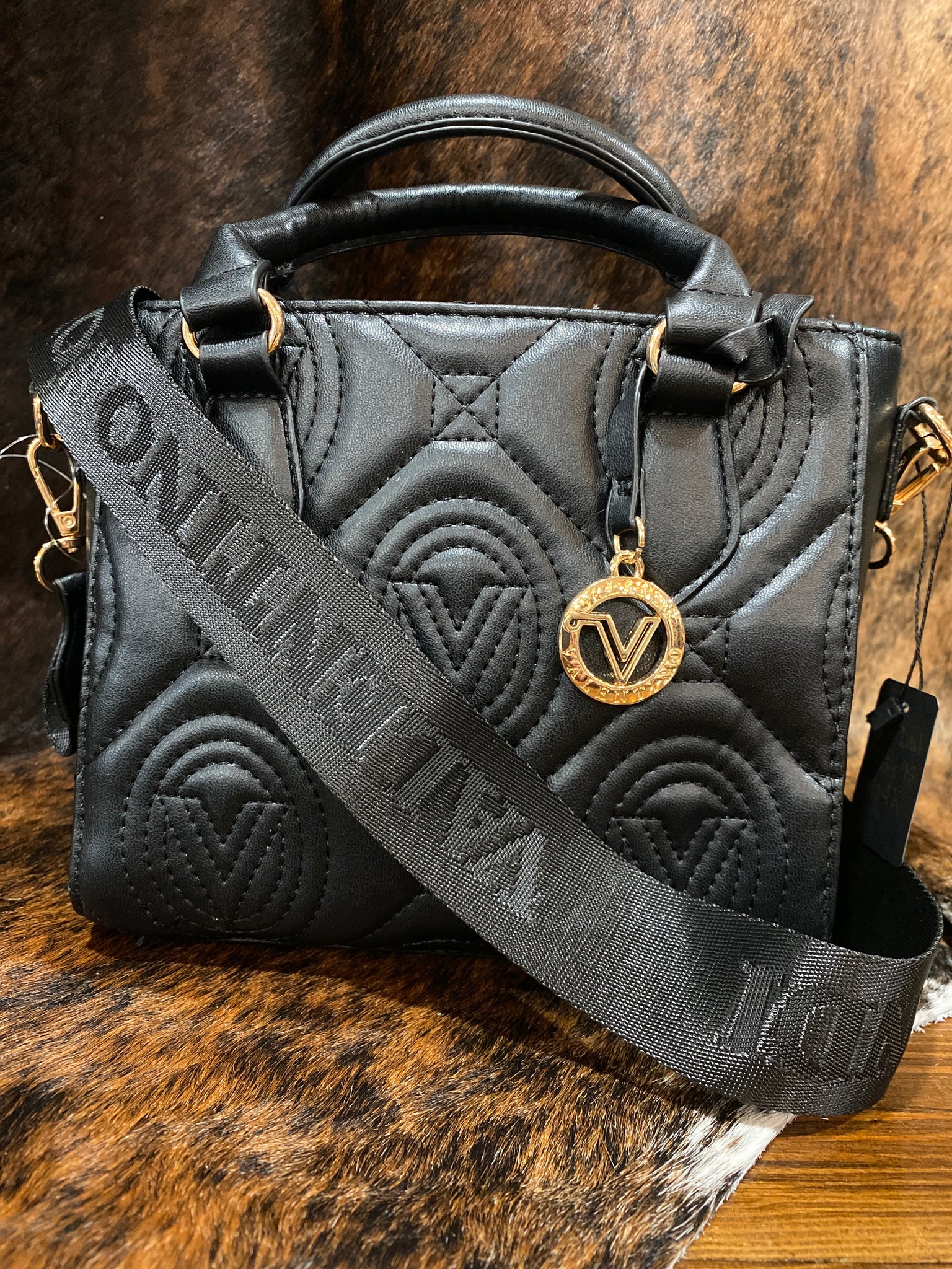 LH24K Valentino Orlandi Black Small Square Tote