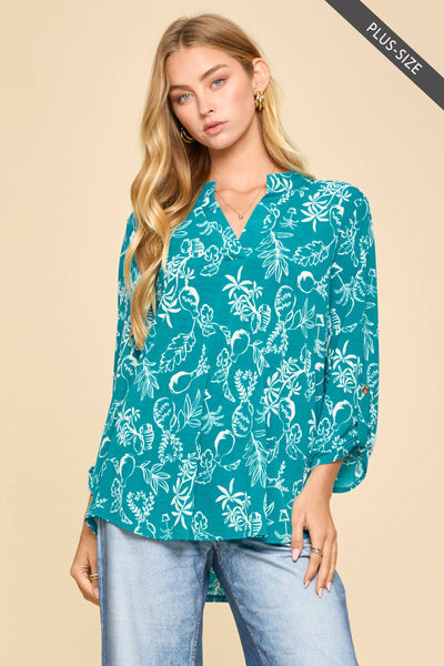 Some Beach (PLUS) Mandarin Collar 3/4 Sleeve Blouse