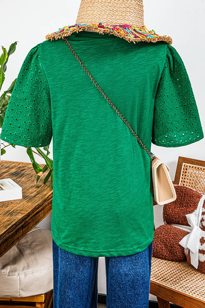 "Green Goddess" W Eyelet Embroidered Patchwork Shift Top