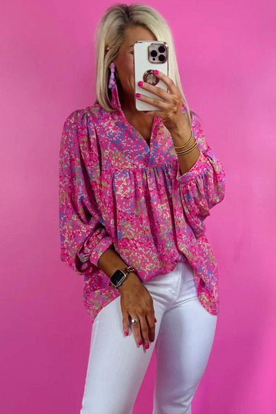 Pink Muse Collared V Neck Babydoll Blouse