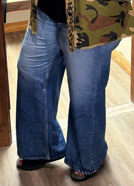 (PLUS) ZENIM Wide Leg Casual Pants