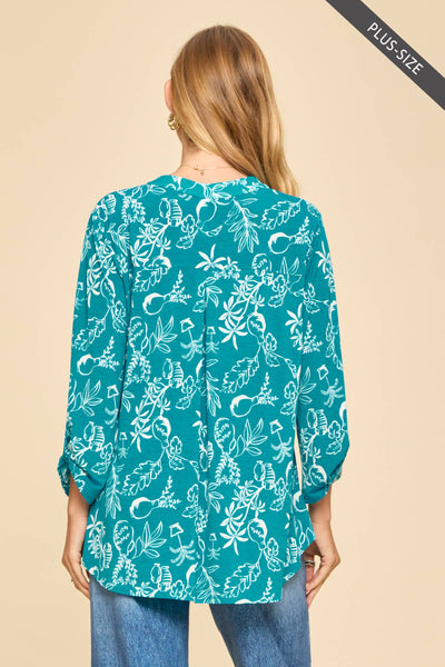 Some Beach (PLUS) Mandarin Collar 3/4 Sleeve Blouse