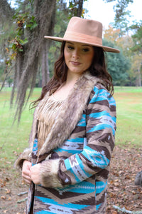 Oregon Trail Wool Blend Coat - Blue/Brown