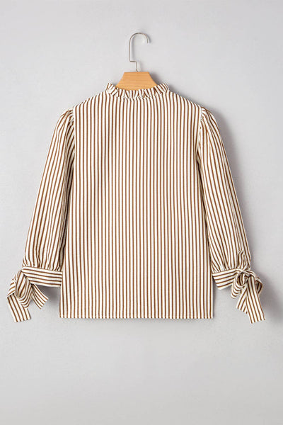 Latte Love Striped V Neck Knot Bracelet Sleeve Blouse
